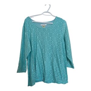 Tanjay Teal Lined Lace Long Sleeve Top Size L